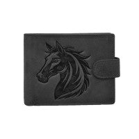 Portefeuille cuir gravure Tête de cheval Noir