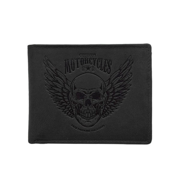 Porte feuille en cuir Noir personnalisé tête de mort